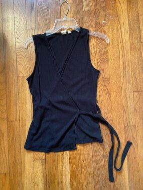 GAP Black Ribbed Wrap Tank Top with Side Tie